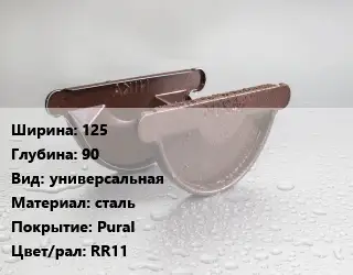 Заглушка желоба 125х90 универсальная сталь Pural RR11